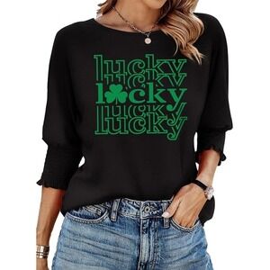 Dokotoo Womens 3/4 Sleeve Lucky Clover T Shirt Top Black Size M 2025 Fashion